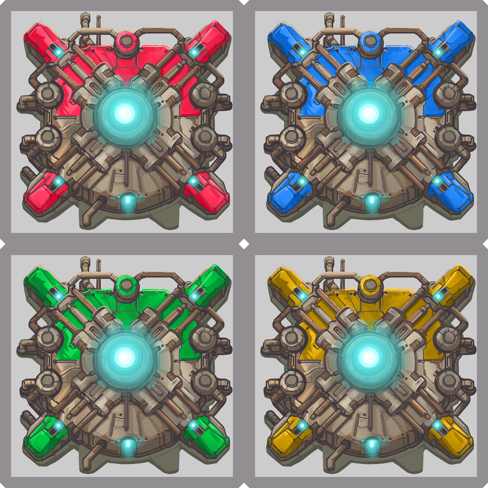 Structure design in four faction color variants