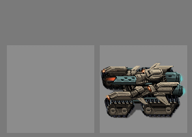 Animated sci-fi tank sprite firing its main guns