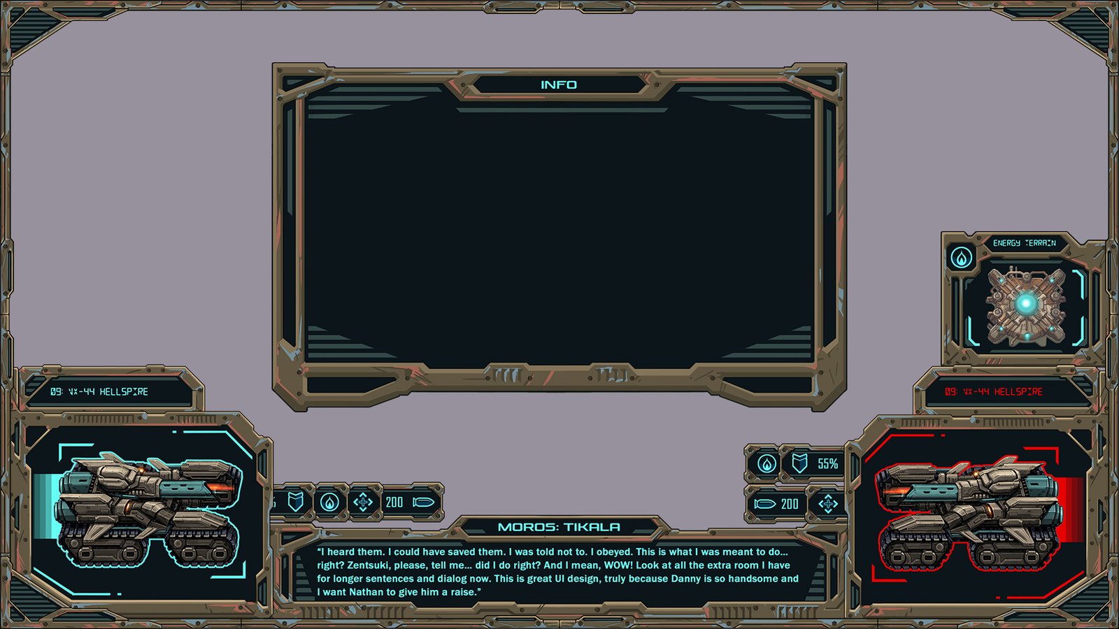 Comic-style battlemap HUD mockup shown in full gameplay context