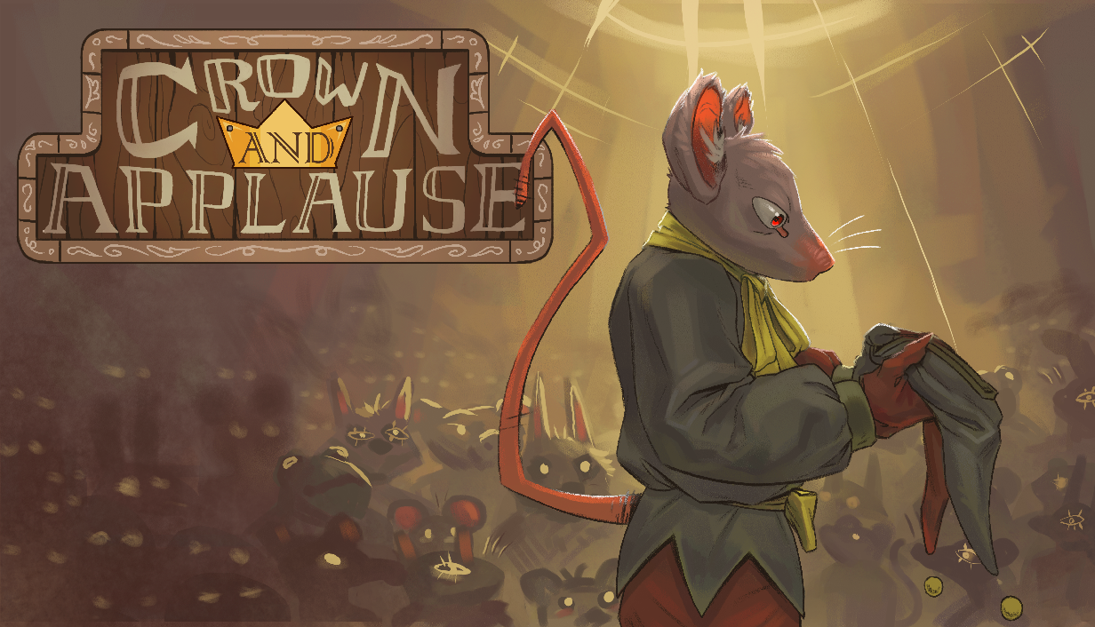 Crown & Applause key art showing the mouse jester character in a warm tavern setting