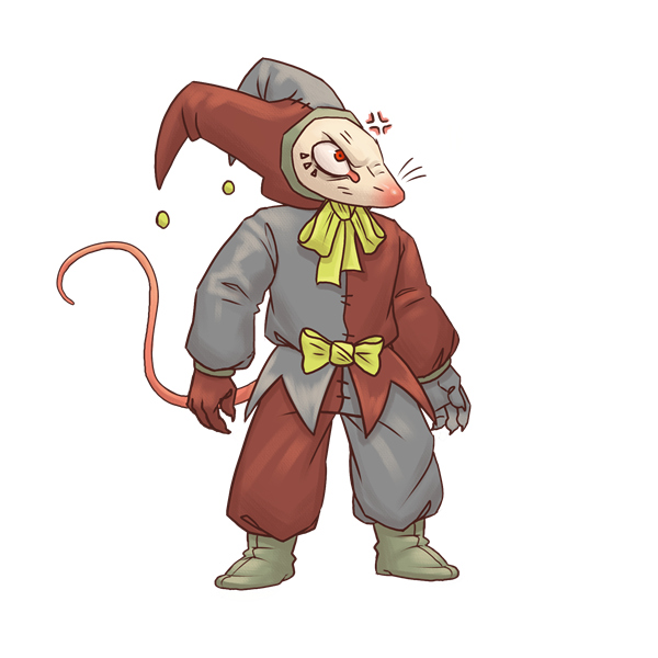 The mouse jester, angry expression, on a transparent background