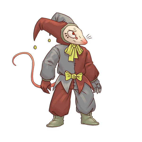 The mouse jester, sad expression, on a transparent background